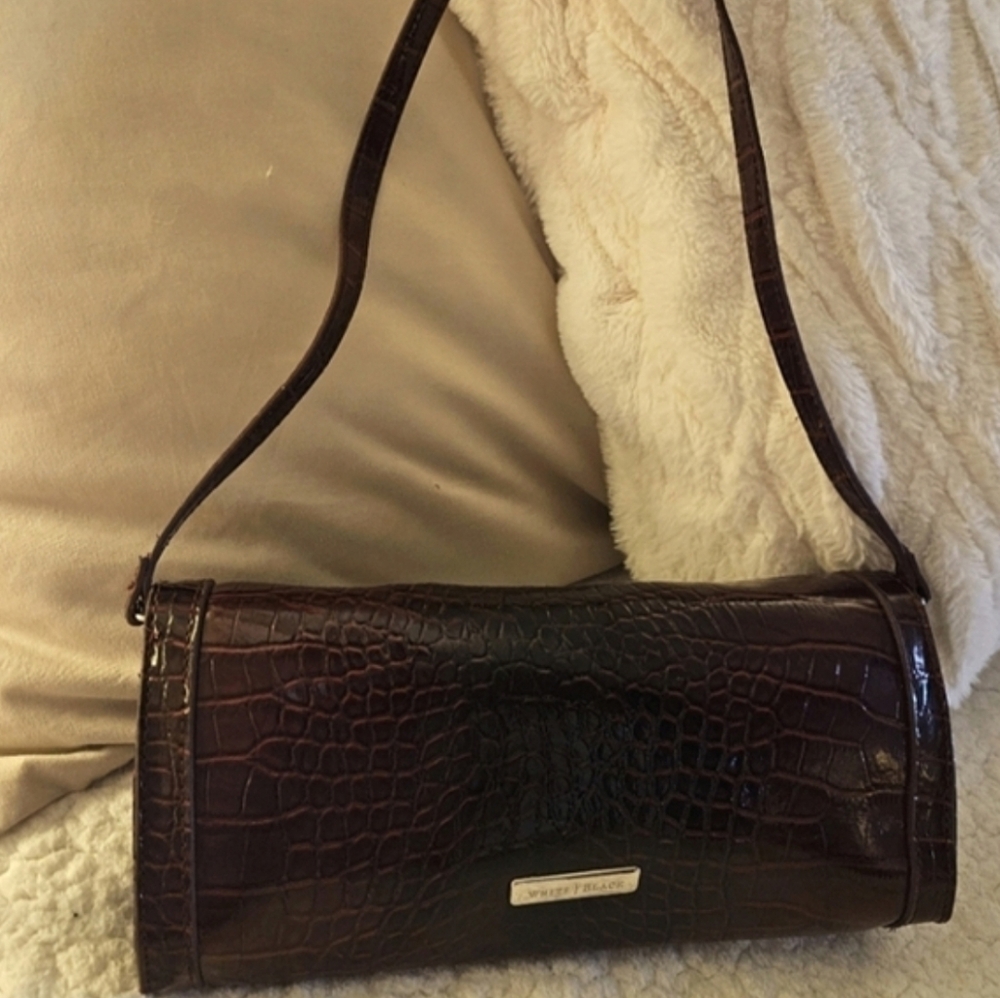 White House/Black Market Glossy Croc Embossed Deep Wine Shoulder Bag
